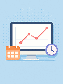 Illustration of a rising chart with a calendar and clock